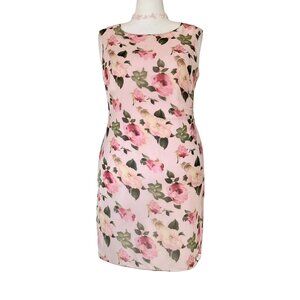 Vintage Y2K 100% Silk Pink Floral Sheath Dress. Petite 14. Cottagecore Easter